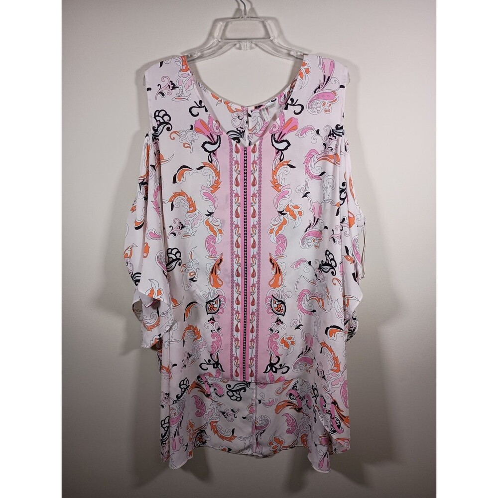 Cato Est 1946 Paisley Cold Shoulder Hi-Low Lightweight Top Plus Size 26/28W
